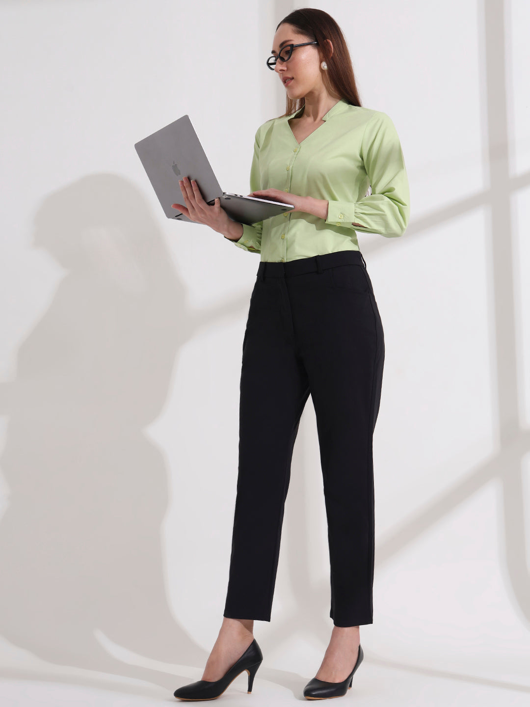 women comfort high rise regular fit formal pant 2