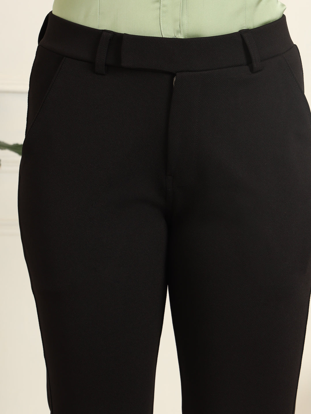 women mid rise wrinkle free plain formal trousers 1