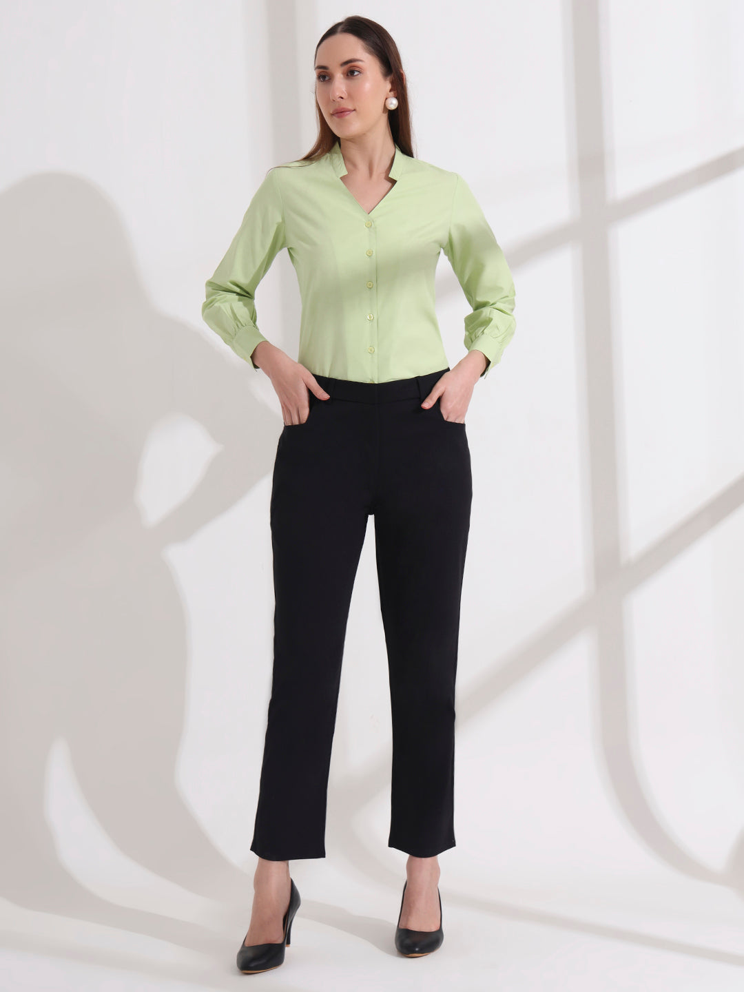 women comfort high rise regular fit formal pant 2
