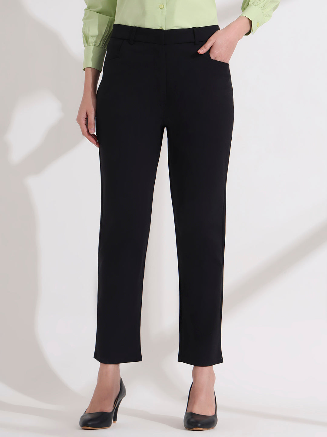 women comfort high rise regular fit formal pant 2