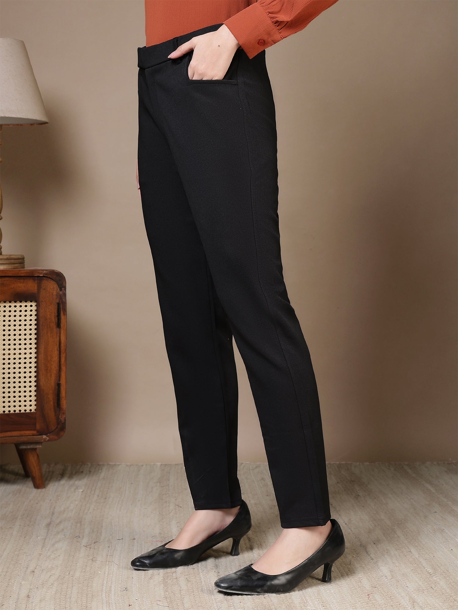women high rise slim fit formal office wear trousers 1