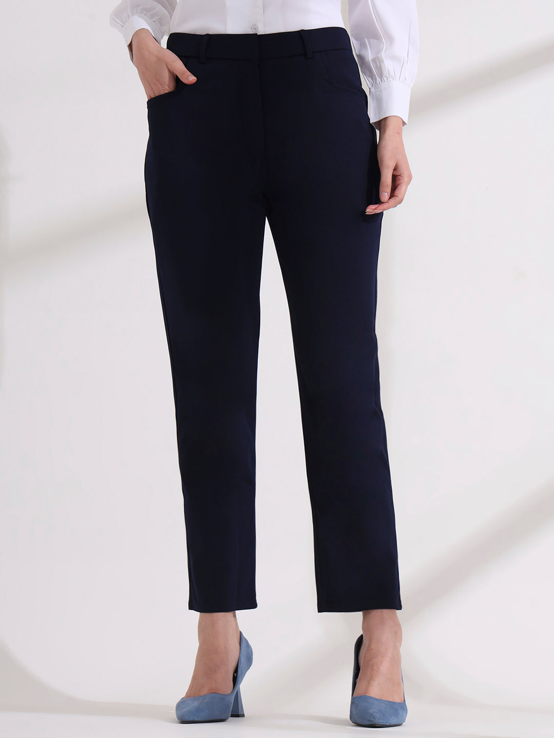 women comfort high rise regular fit formal pant 2