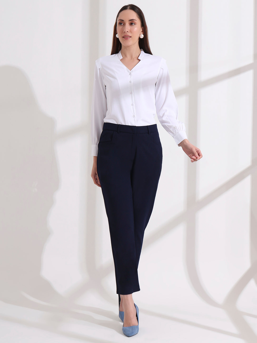 women comfort high rise regular fit formal pant 2