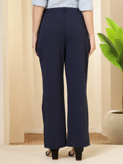 women high waist wide leg solid polycotton trousers