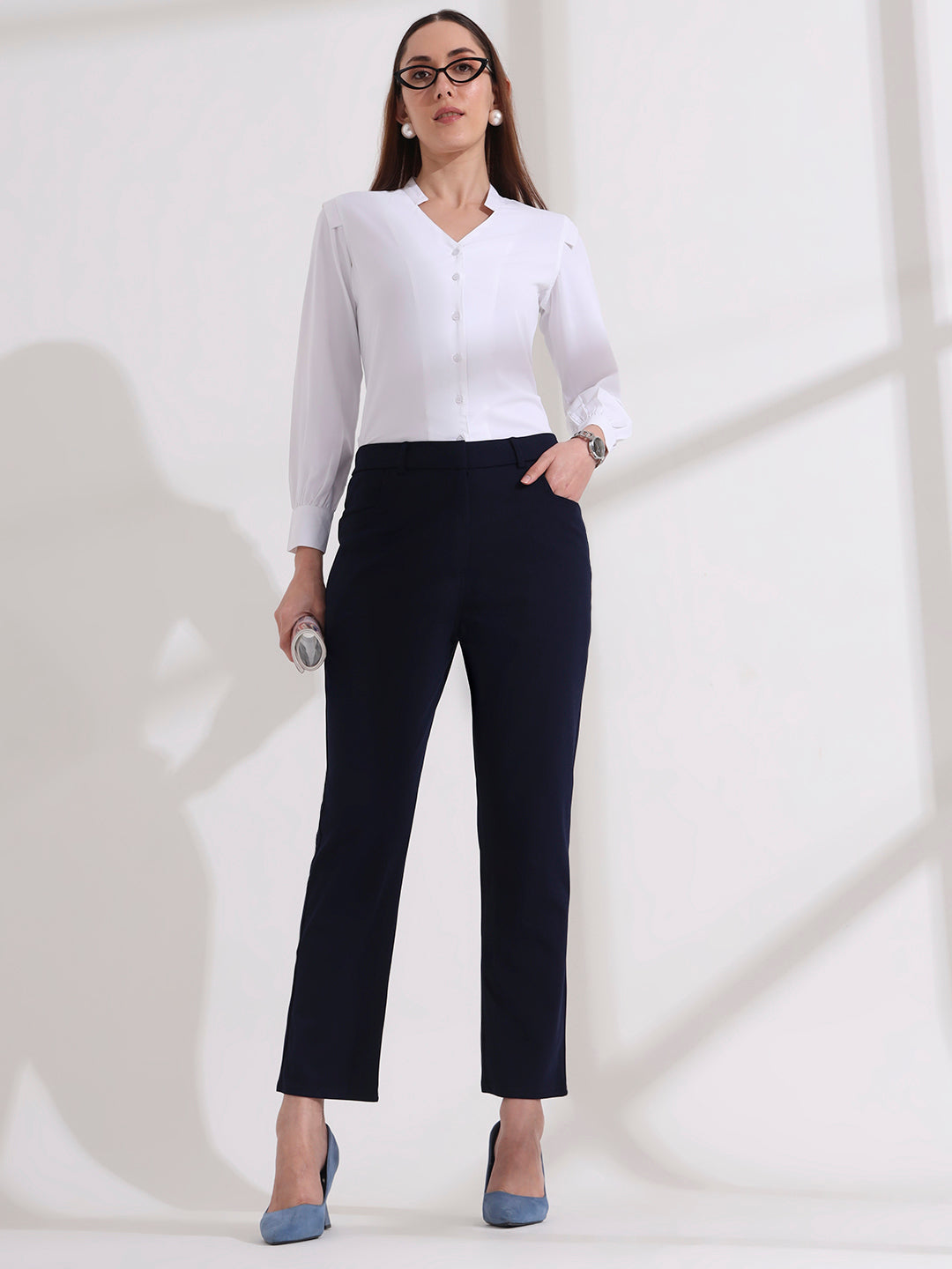 women comfort high rise regular fit formal pant 2