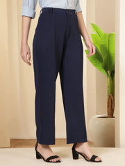 women high waist wide leg solid polycotton trousers