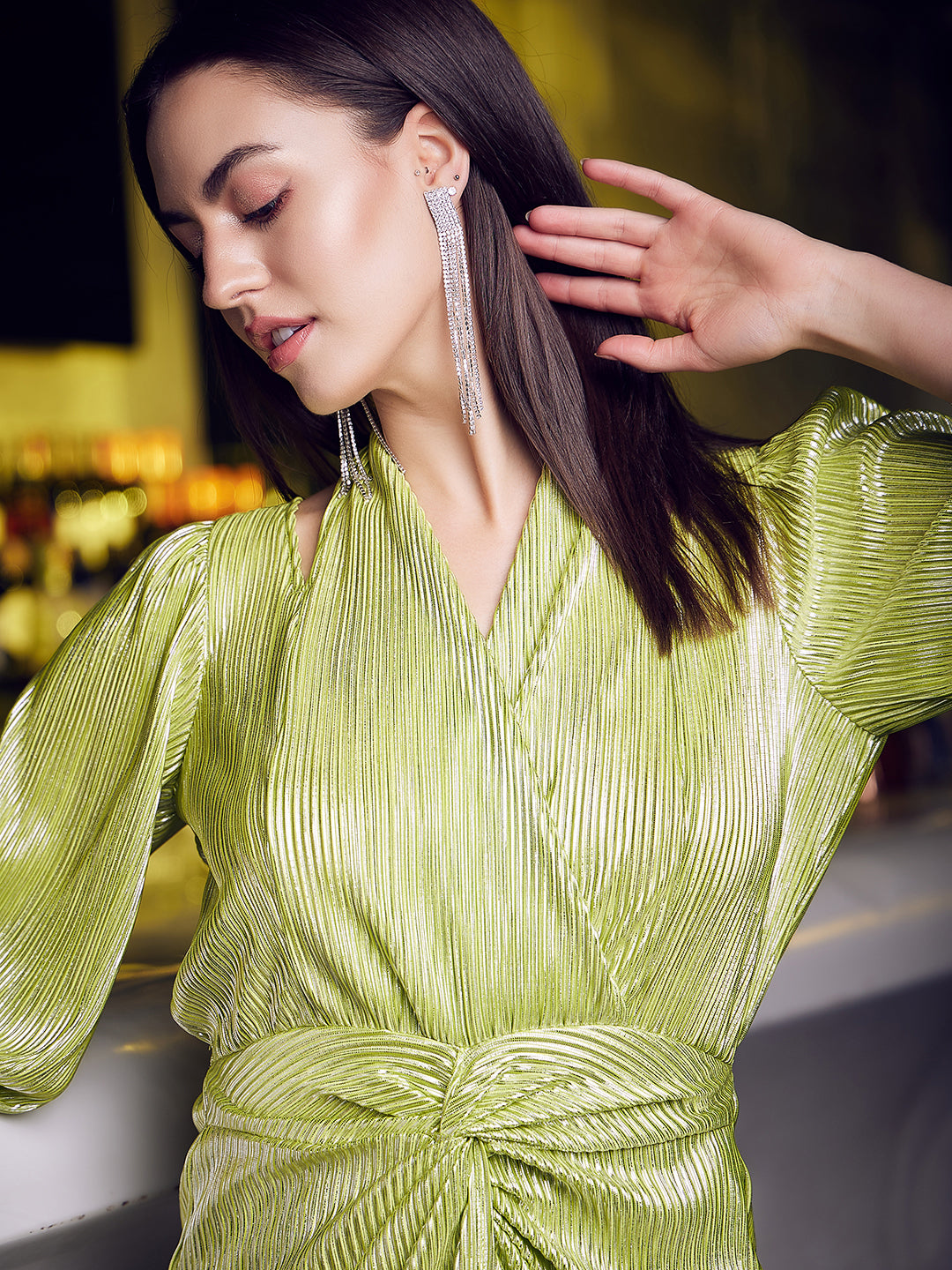 athena green v neck knotting maxi dress