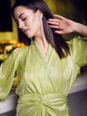 athena green v neck knotting maxi dress