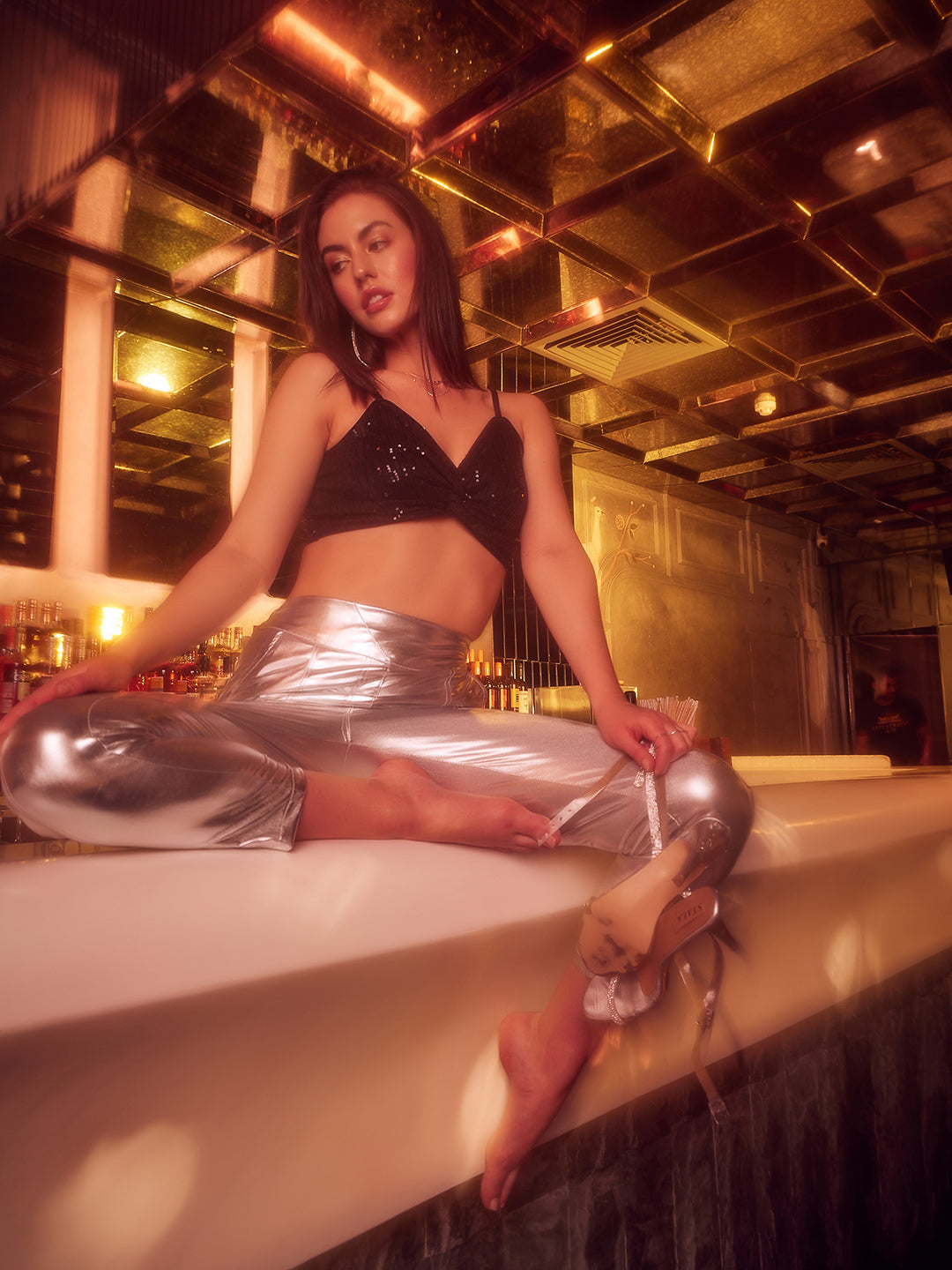 athena black embellished shoulder straps bling sparkly bralette top