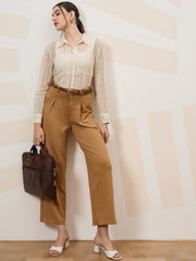 shally bhasin by athena self design cuffed sleeves lace inserts semi sheer shirt style top