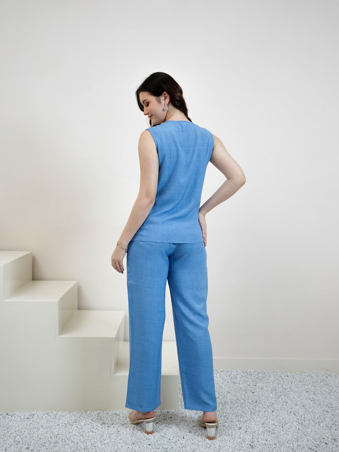 embroidered linen top with trousers