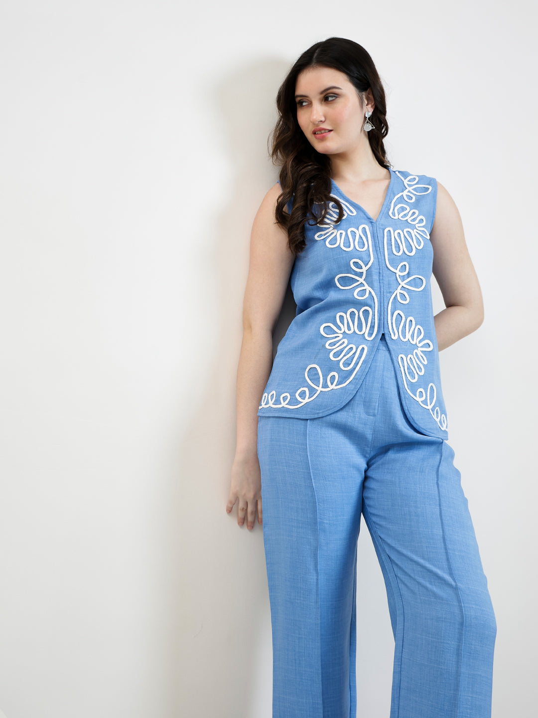 embroidered linen top with trousers