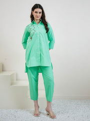 pure cotton embroidered shirt with trouser co ords