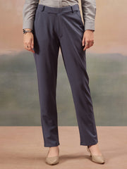 women mid rise wrinkle free plain formal trousers 1