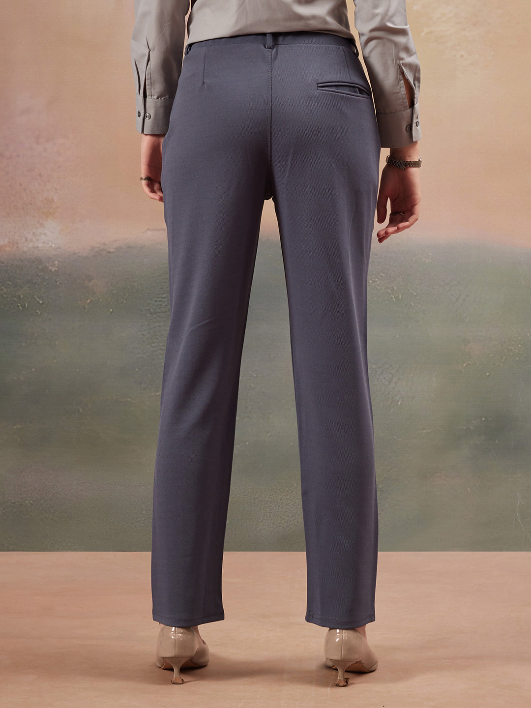 women mid rise wrinkle free plain formal trousers 1