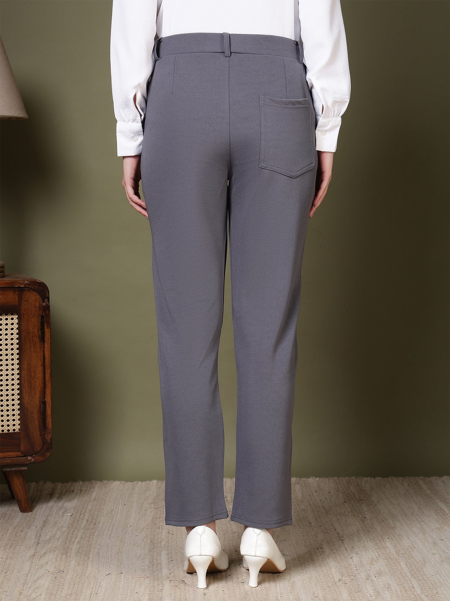 women high rise slim fit formal office wear trousers 1
