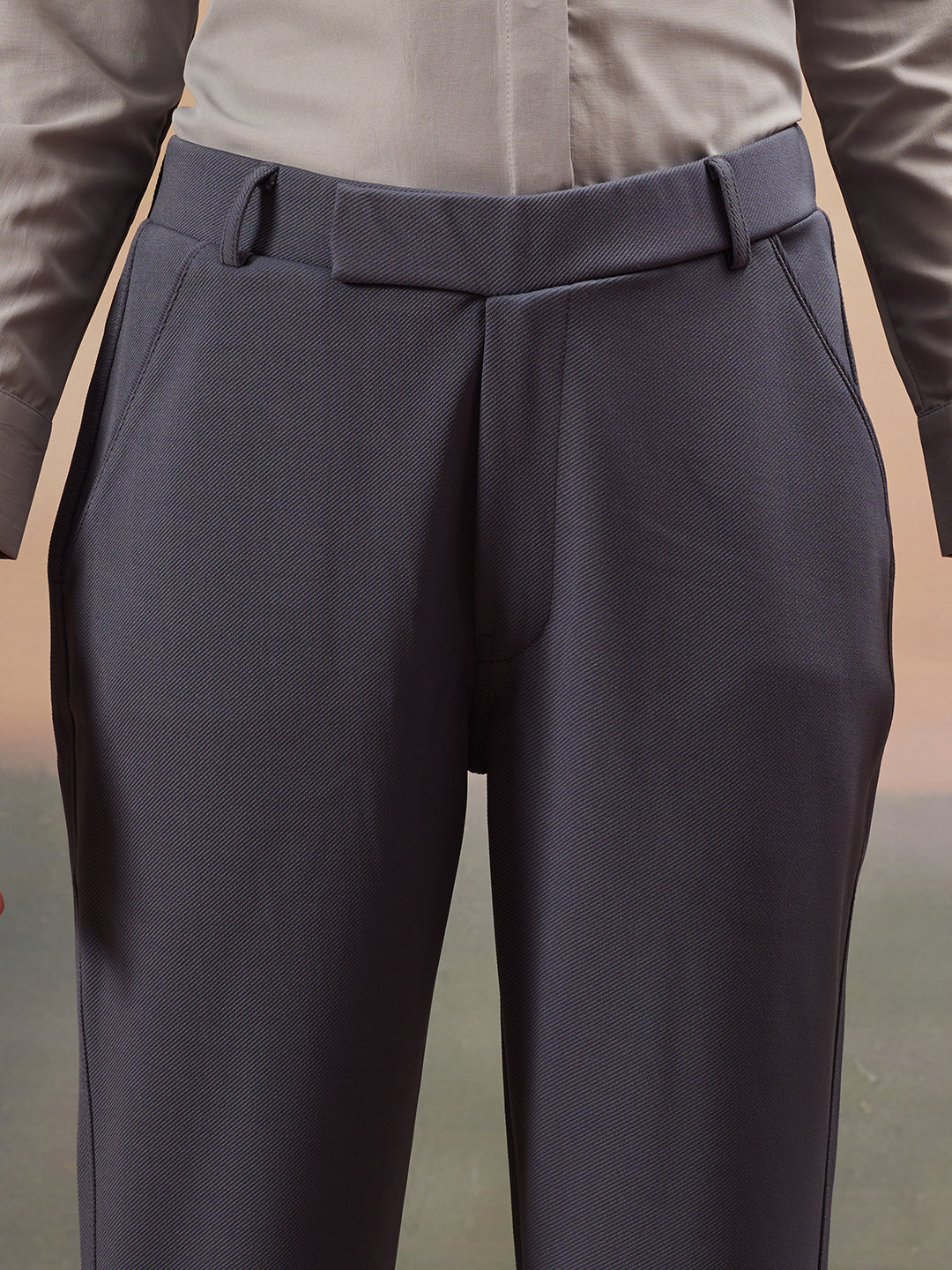 women mid rise wrinkle free plain formal trousers 1