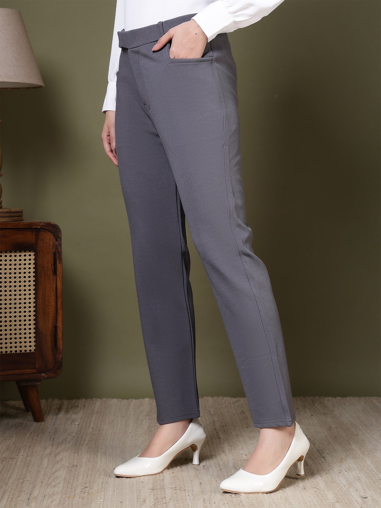 women high rise slim fit formal office wear trousers 1