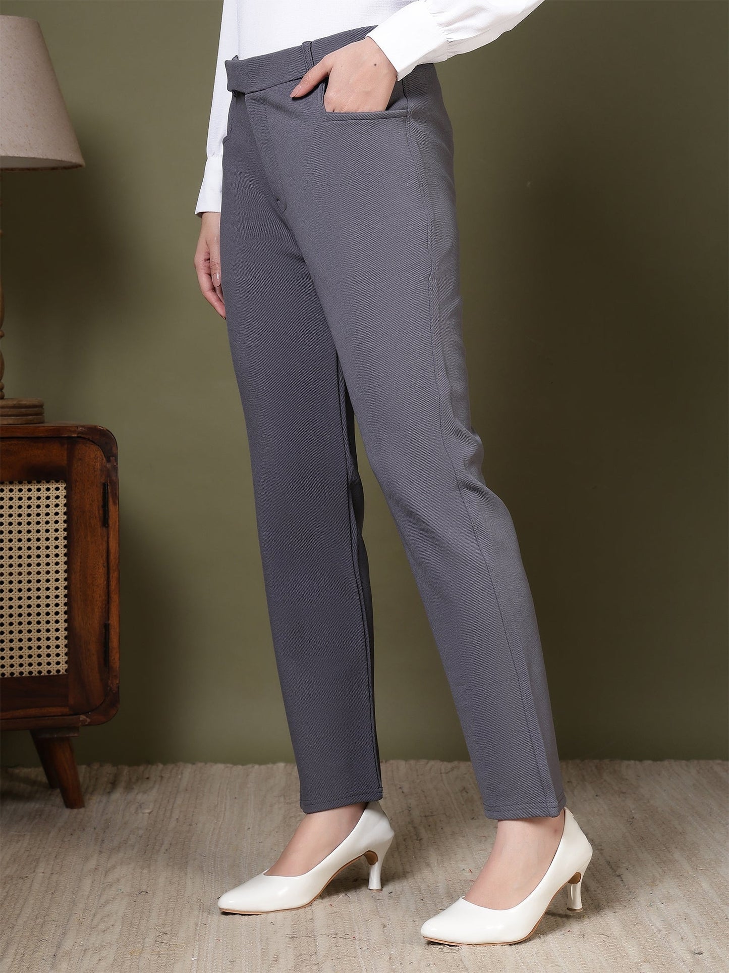 women high rise slim fit formal office wear trousers 1