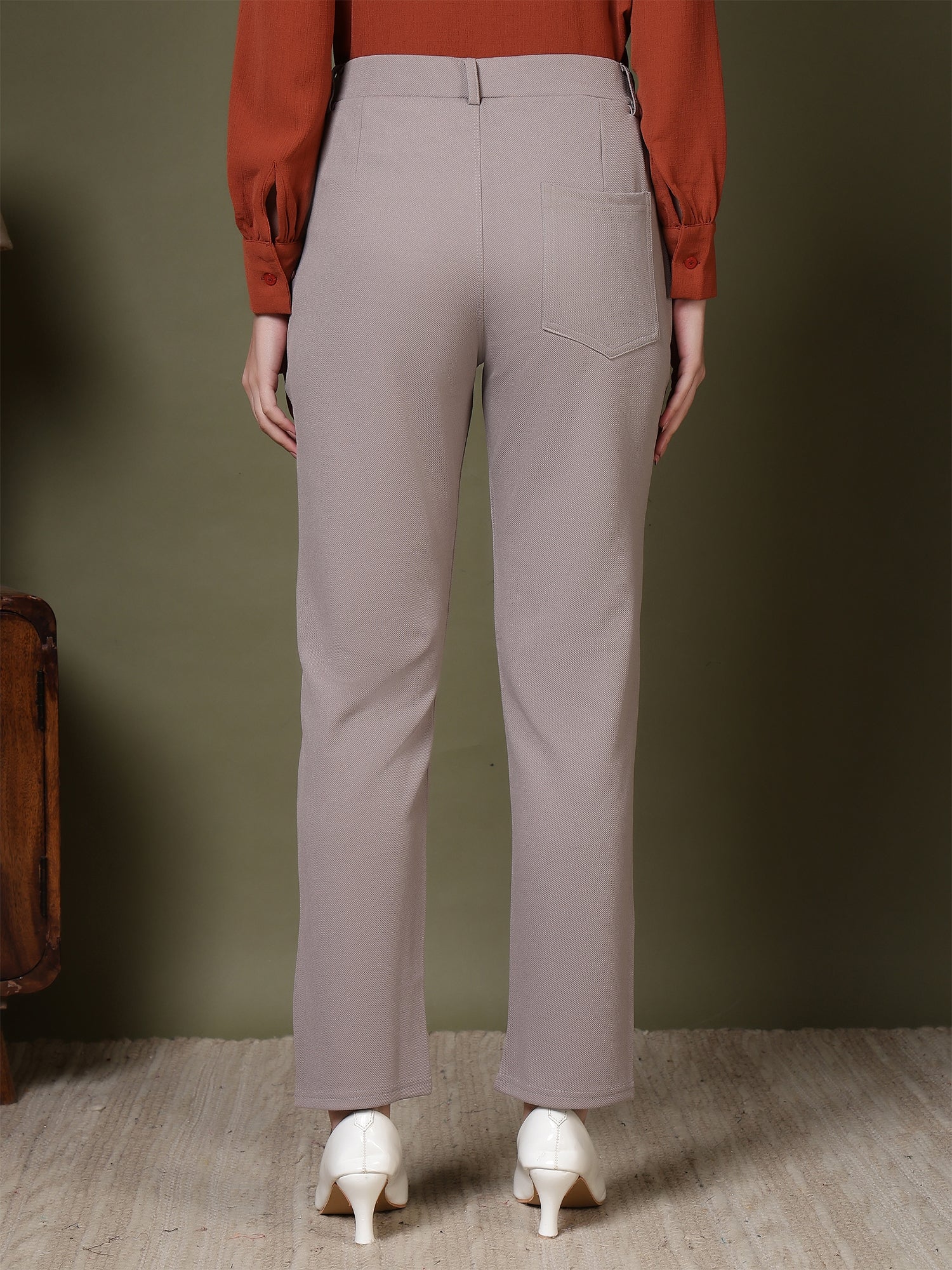 women high rise slim fit formal office wear trousers 1