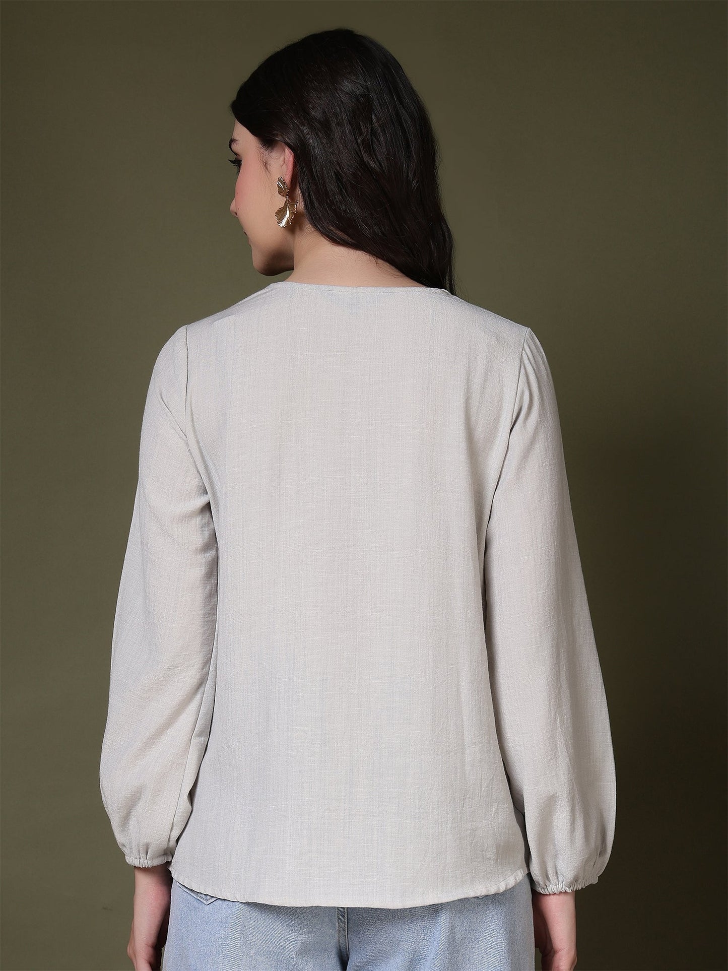 women tie neck long sleeve casual top for office daily wear 1