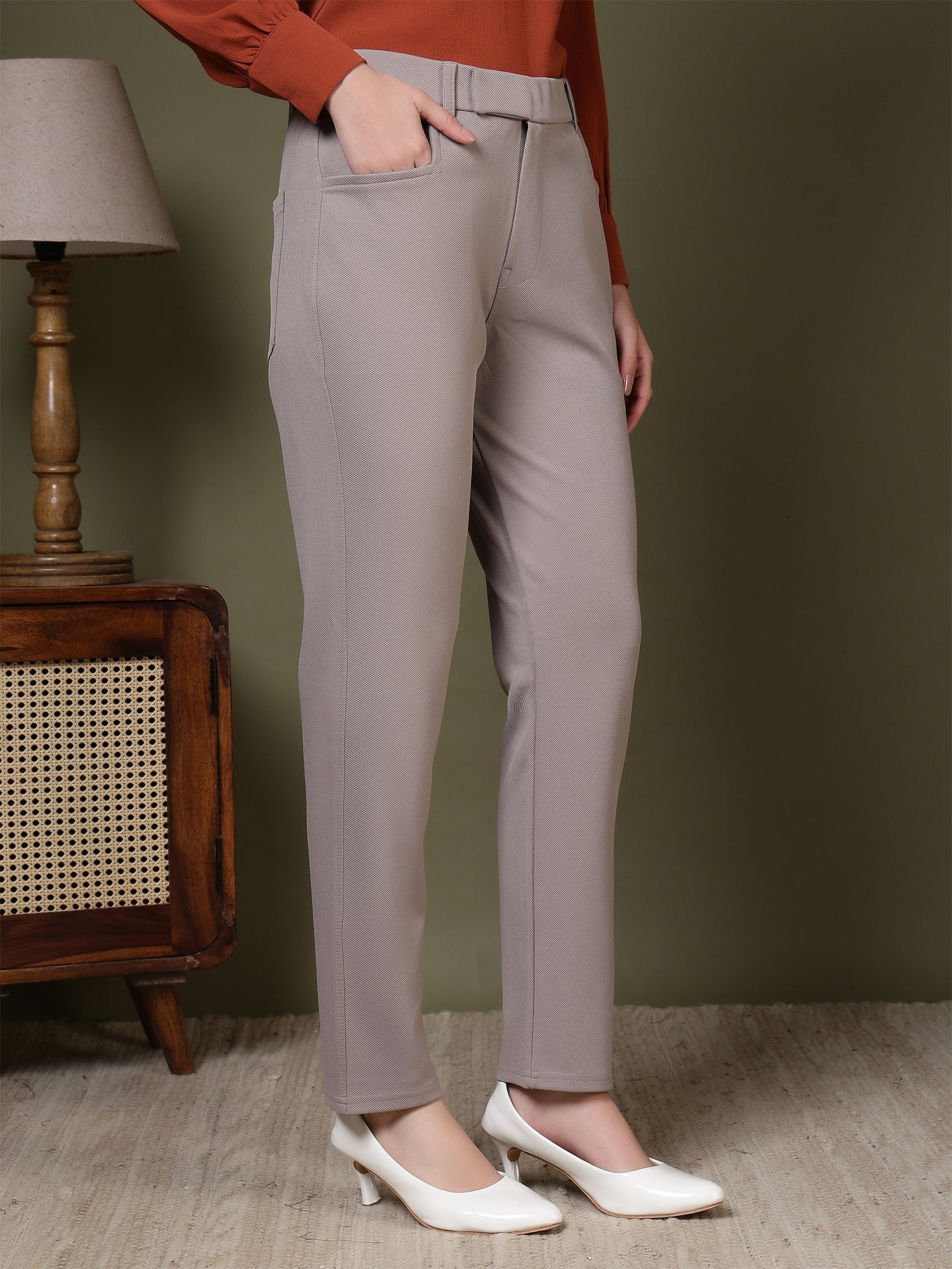 women high rise slim fit formal office wear trousers 1