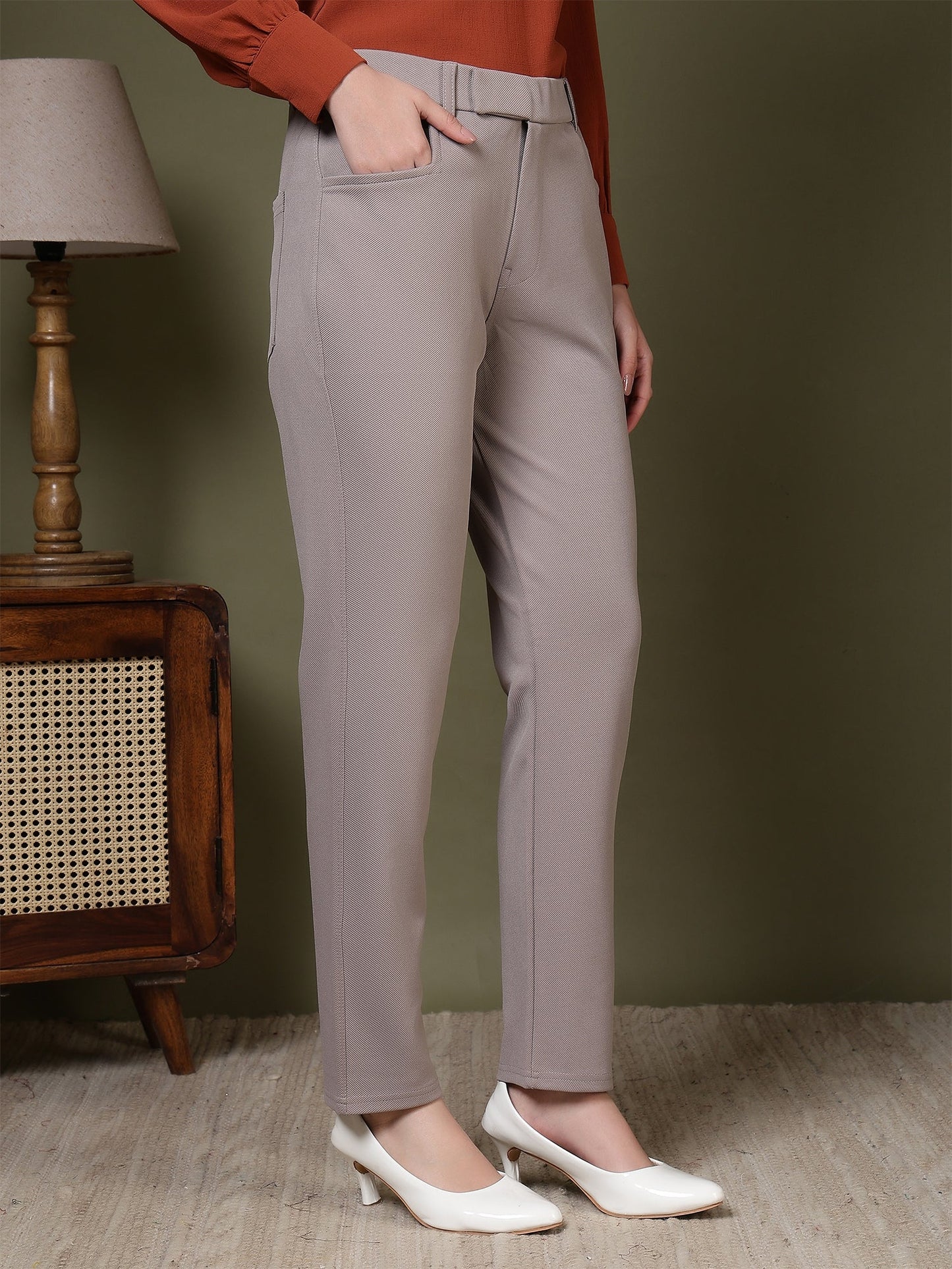 women high rise slim fit formal office wear trousers 1
