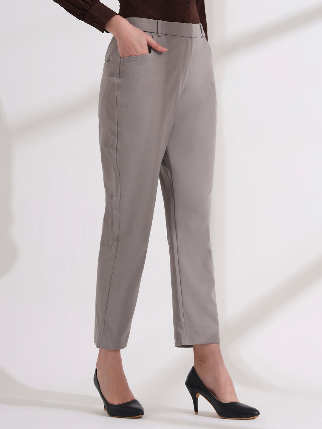 women comfort high rise regular fit formal pant 2