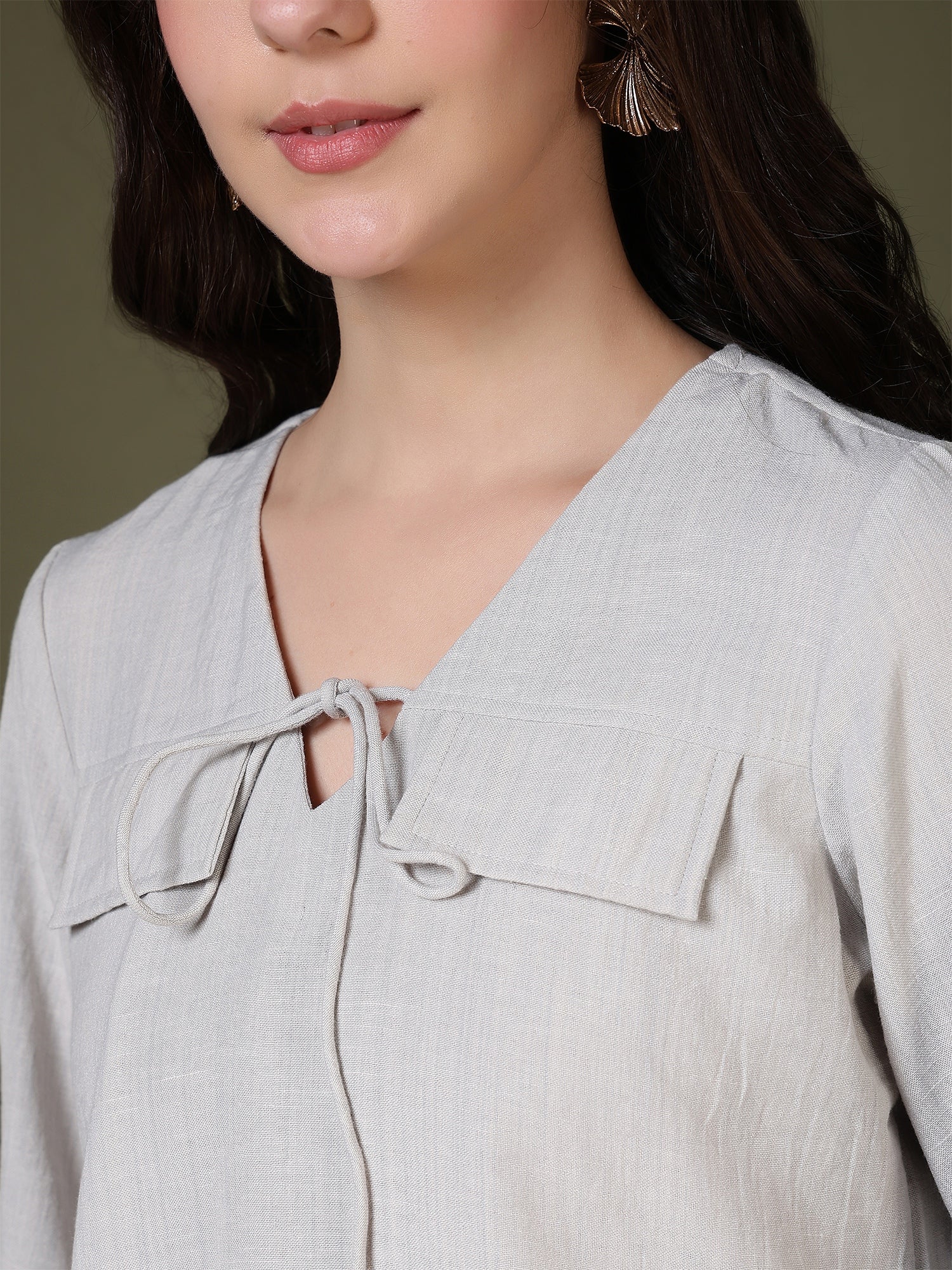women tie neck long sleeve casual top for office daily wear 1