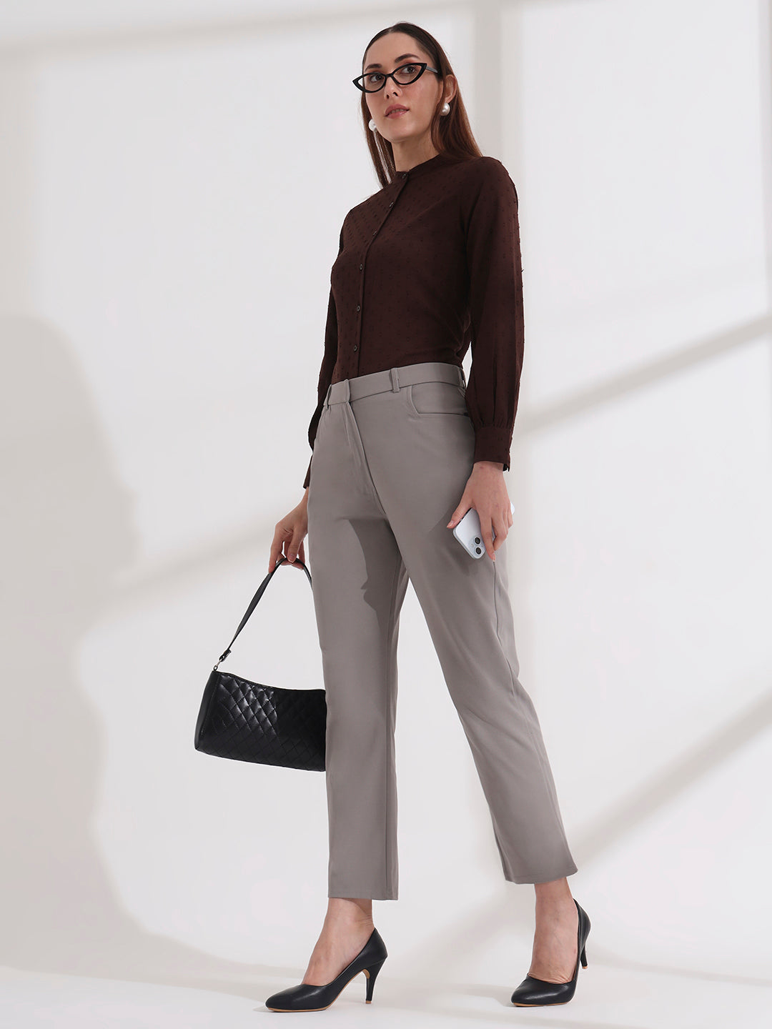 women comfort high rise regular fit formal pant 2