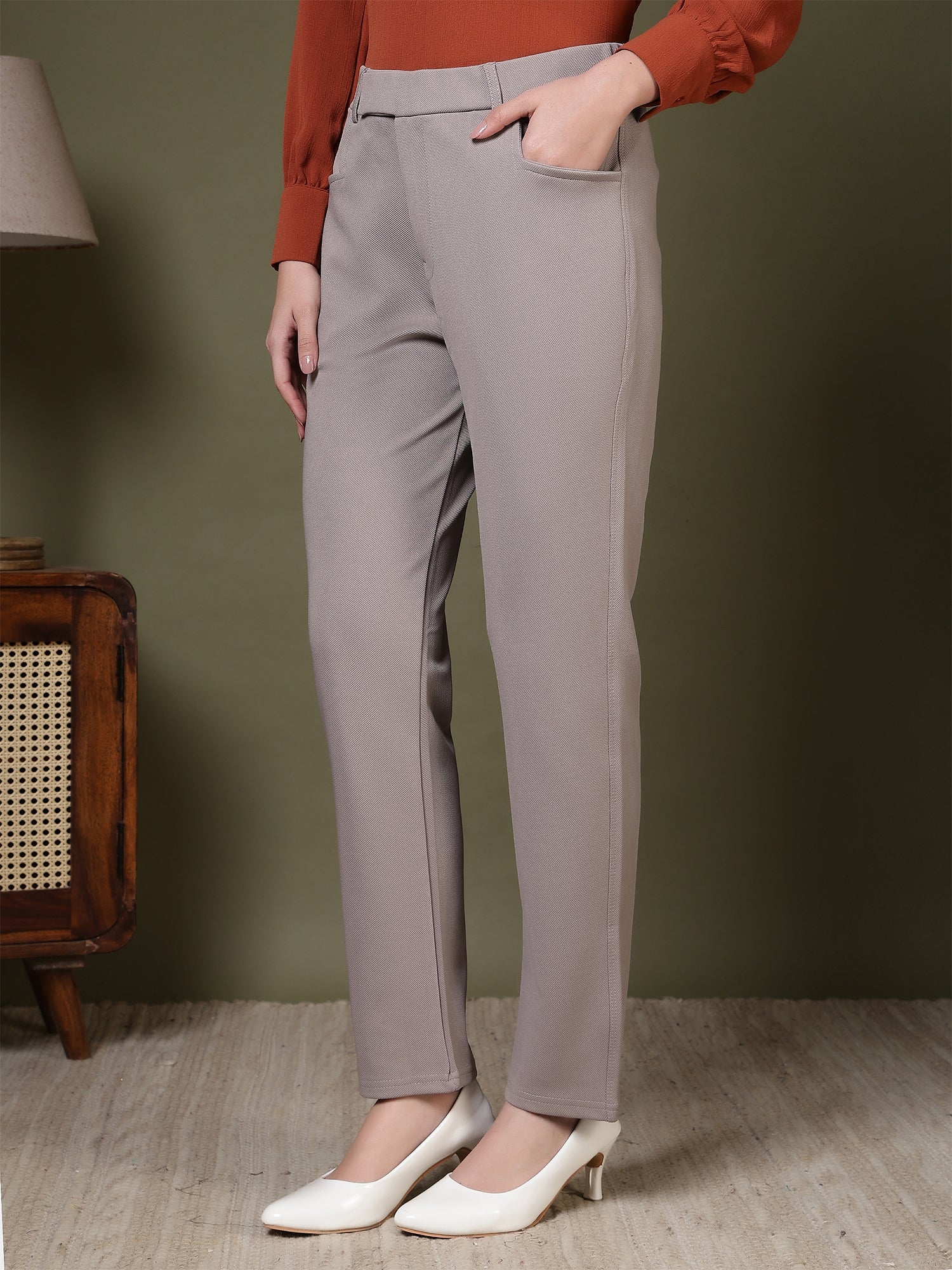 women high rise slim fit formal office wear trousers 1