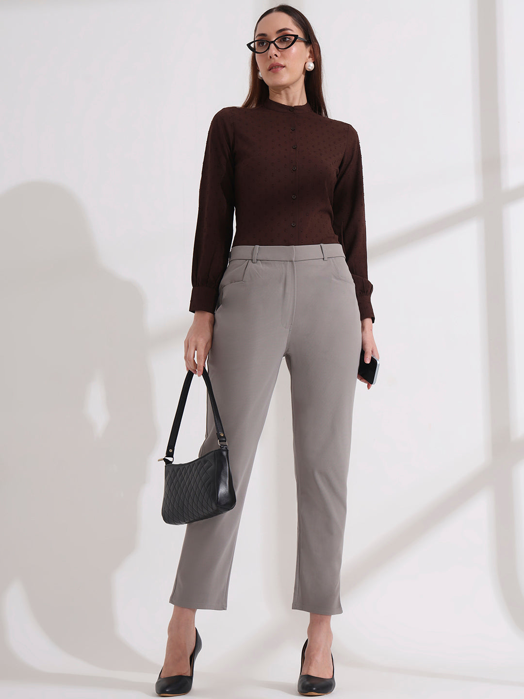 women comfort high rise regular fit formal pant 2