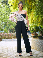 athena women stylish black printed one shoulder jumpsuit