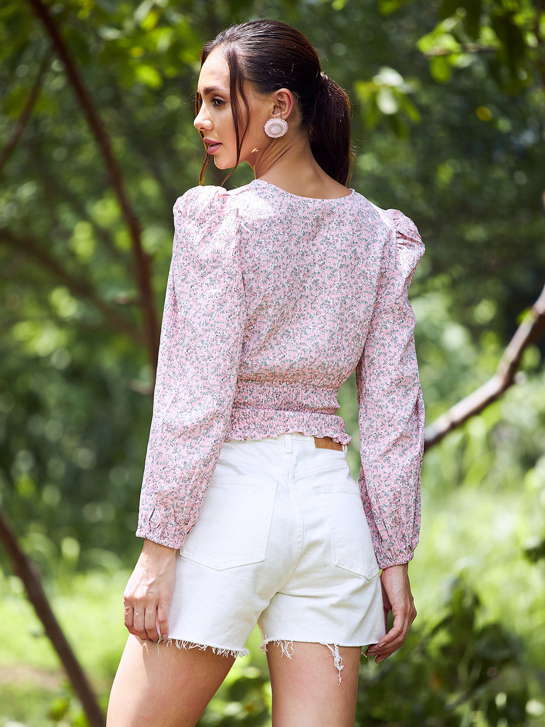 athena women pink green floral print wrap crop top