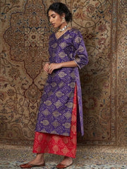 Shae by SASSAFRAS - Women Purple Ethnic Motifs Yoke Design Thread Work Kurta with Palazzos