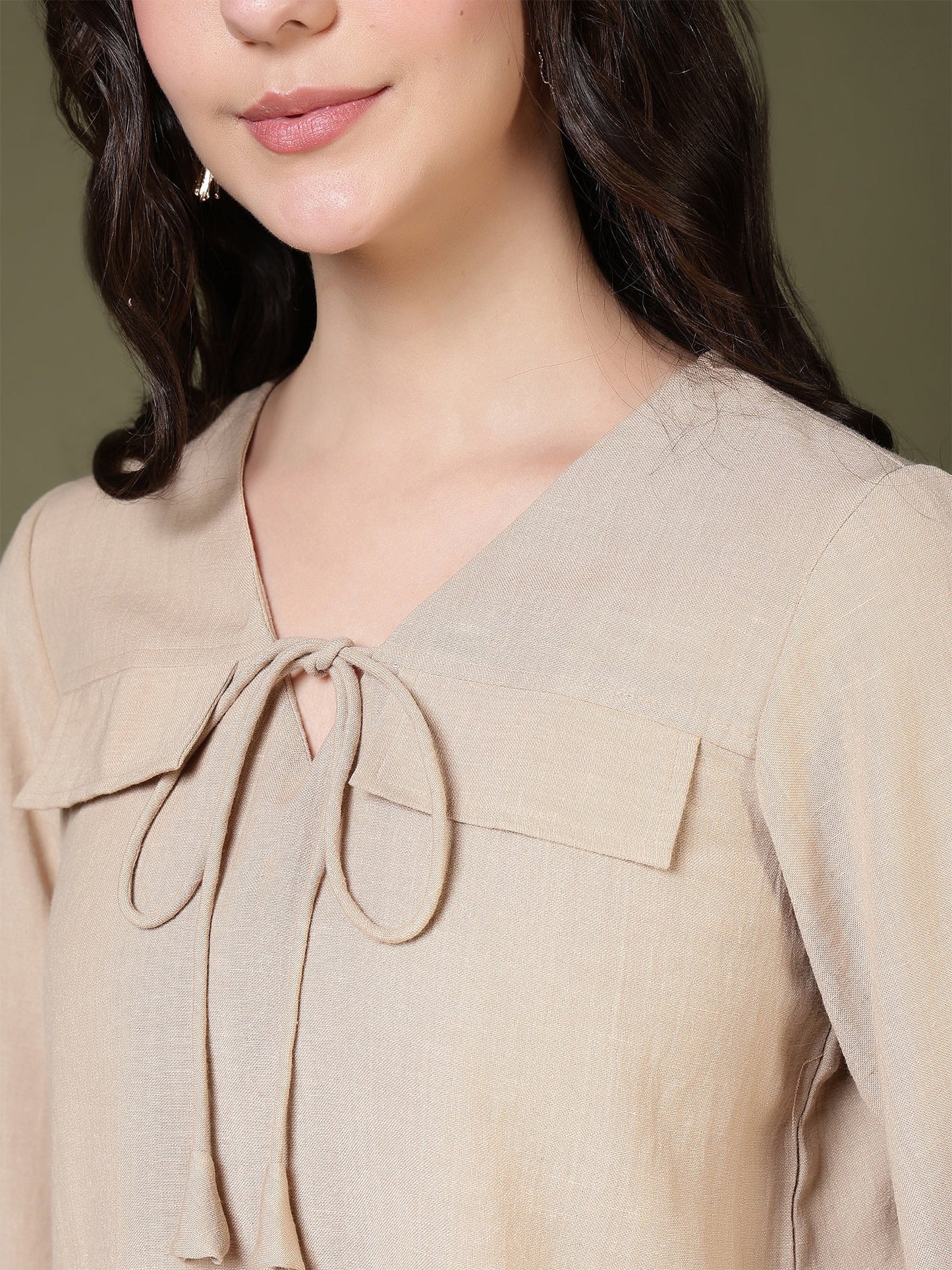 women tie neck long sleeve casual top for office daily wear 1