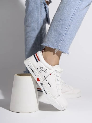 Shoetopia - Womens & Girls White Stylish Lace Up Casual Sneakers
