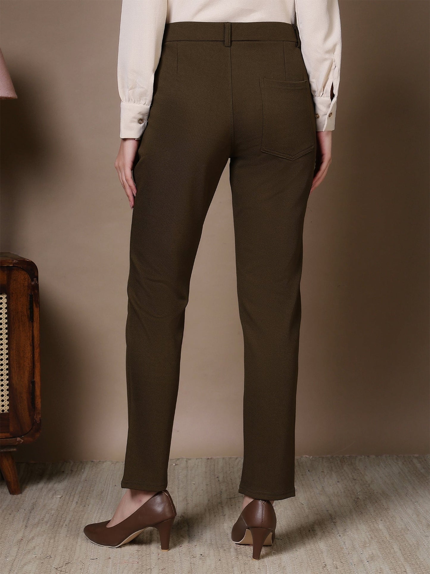 women straight fit formal trousers with front seam detailing