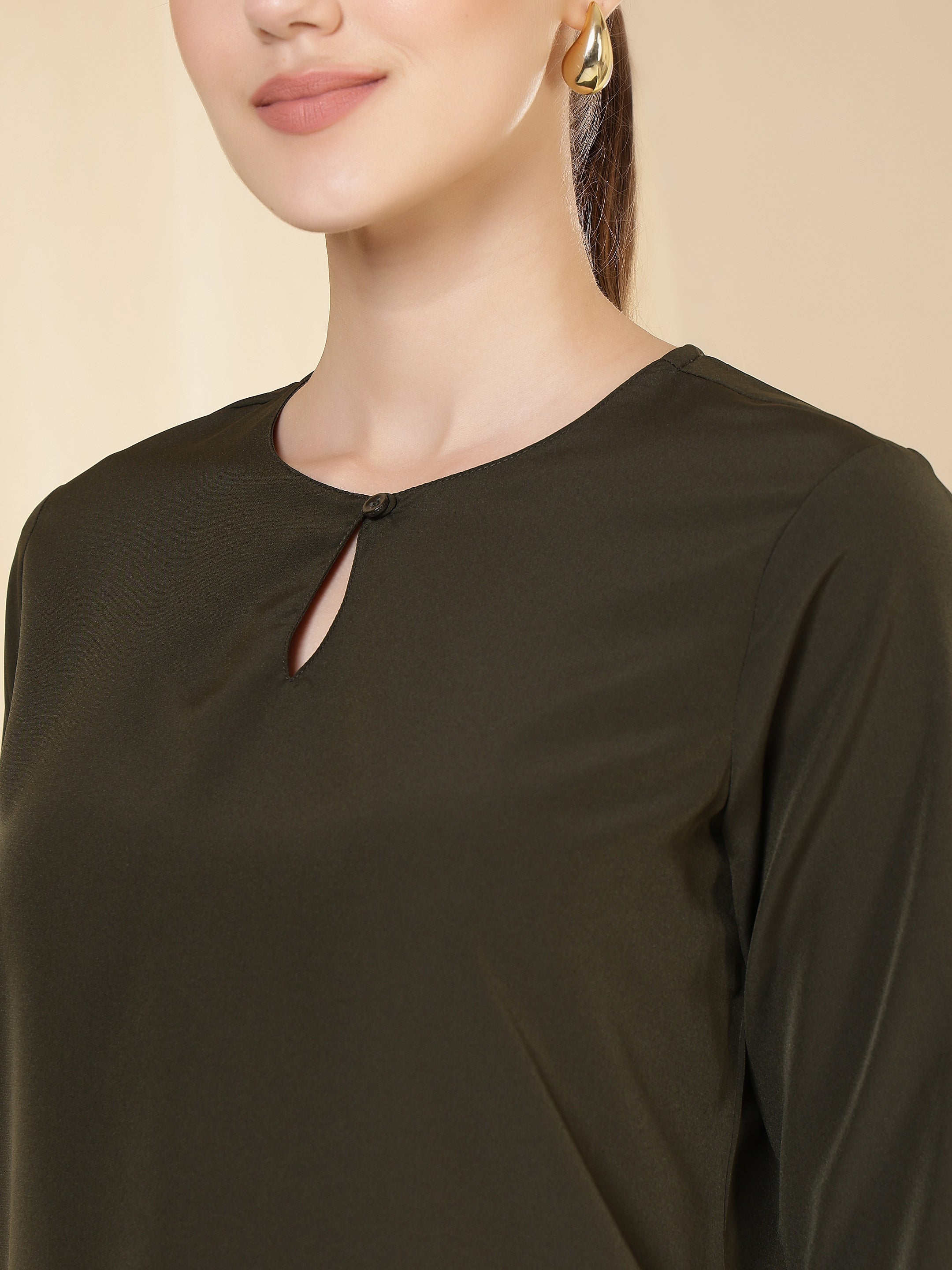 women solid keyhole neck with 3 4 sleeves lightweight casual office wear top 1