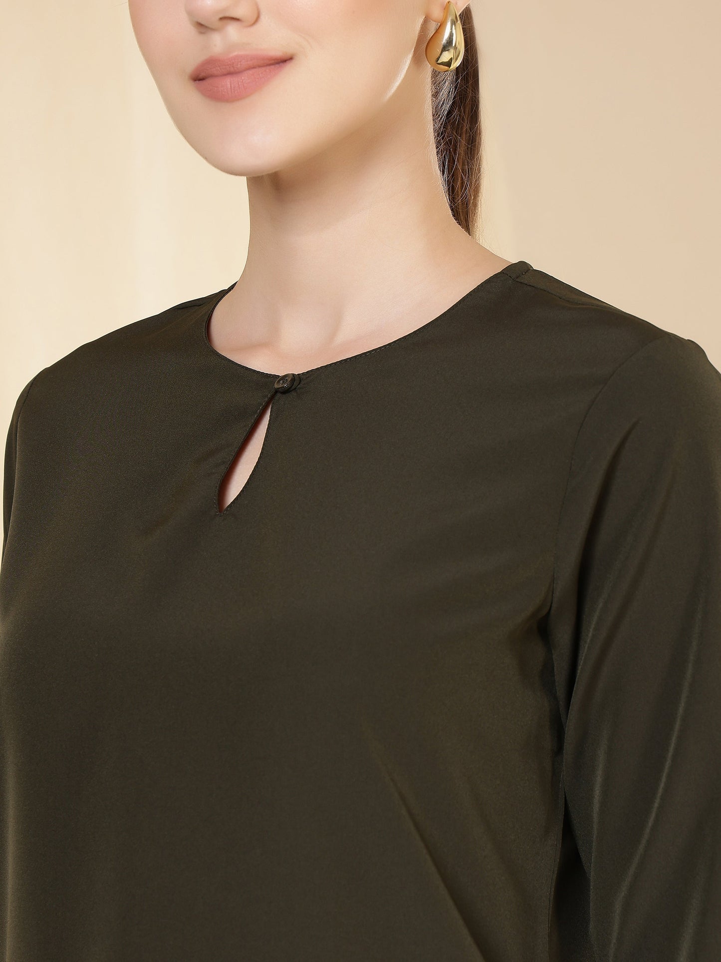 women solid keyhole neck with 3 4 sleeves lightweight casual office wear top 1