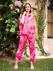 athena pink white abstract printed linen shirt style top