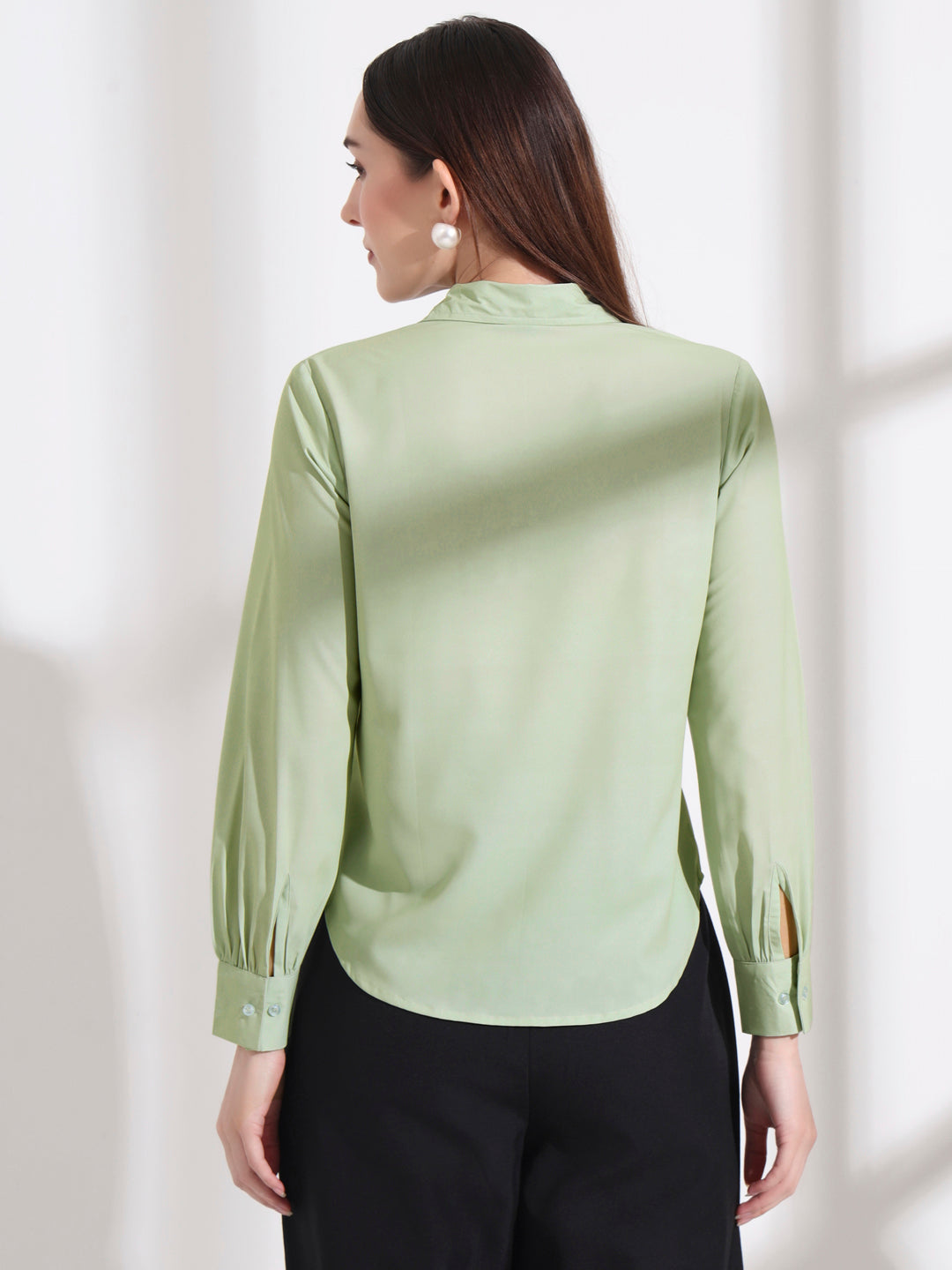 womens opaque regular sleeves shirt style top