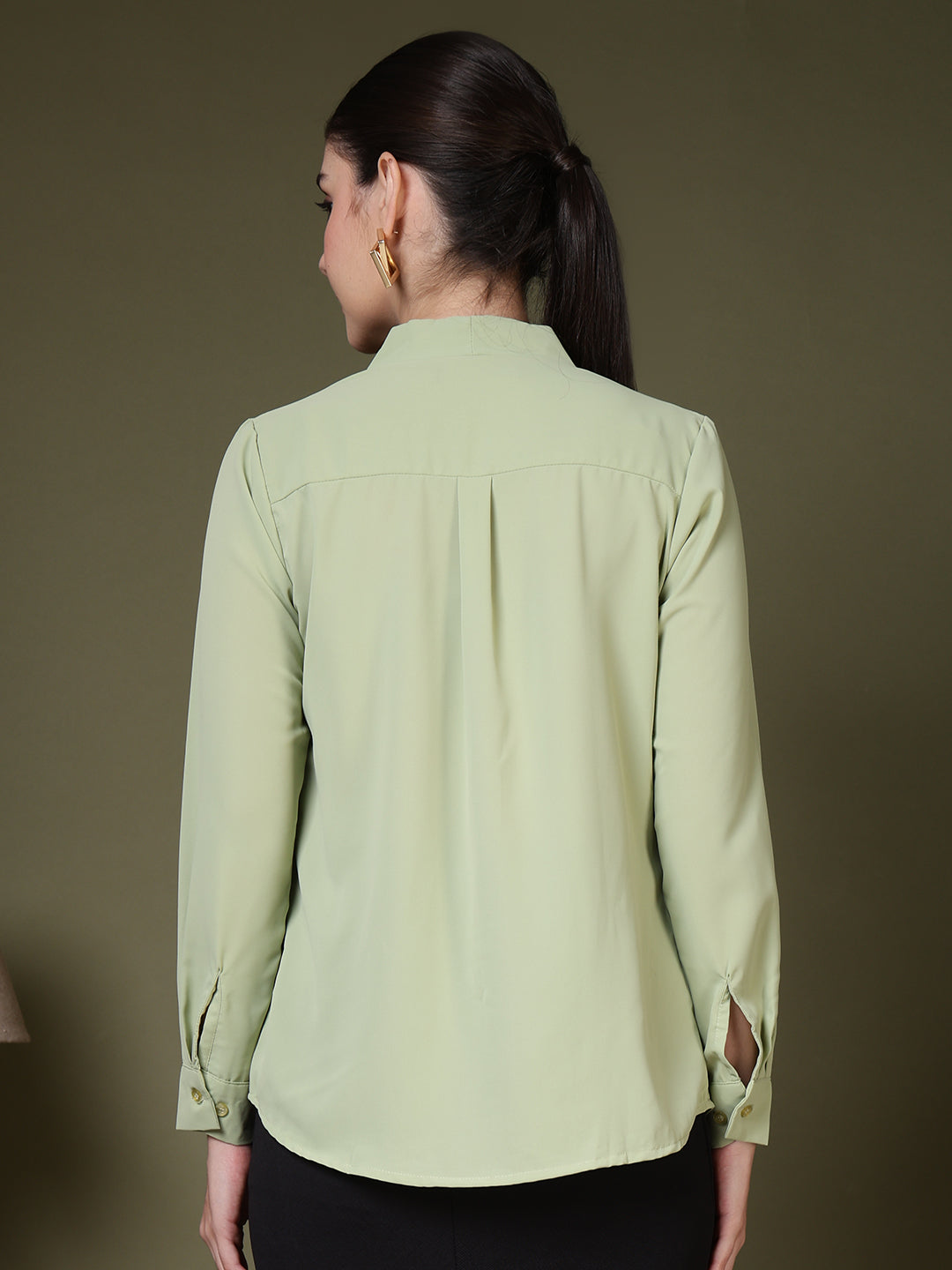 women v neck pleated long sleeve elegant office wear everyday casual top 1