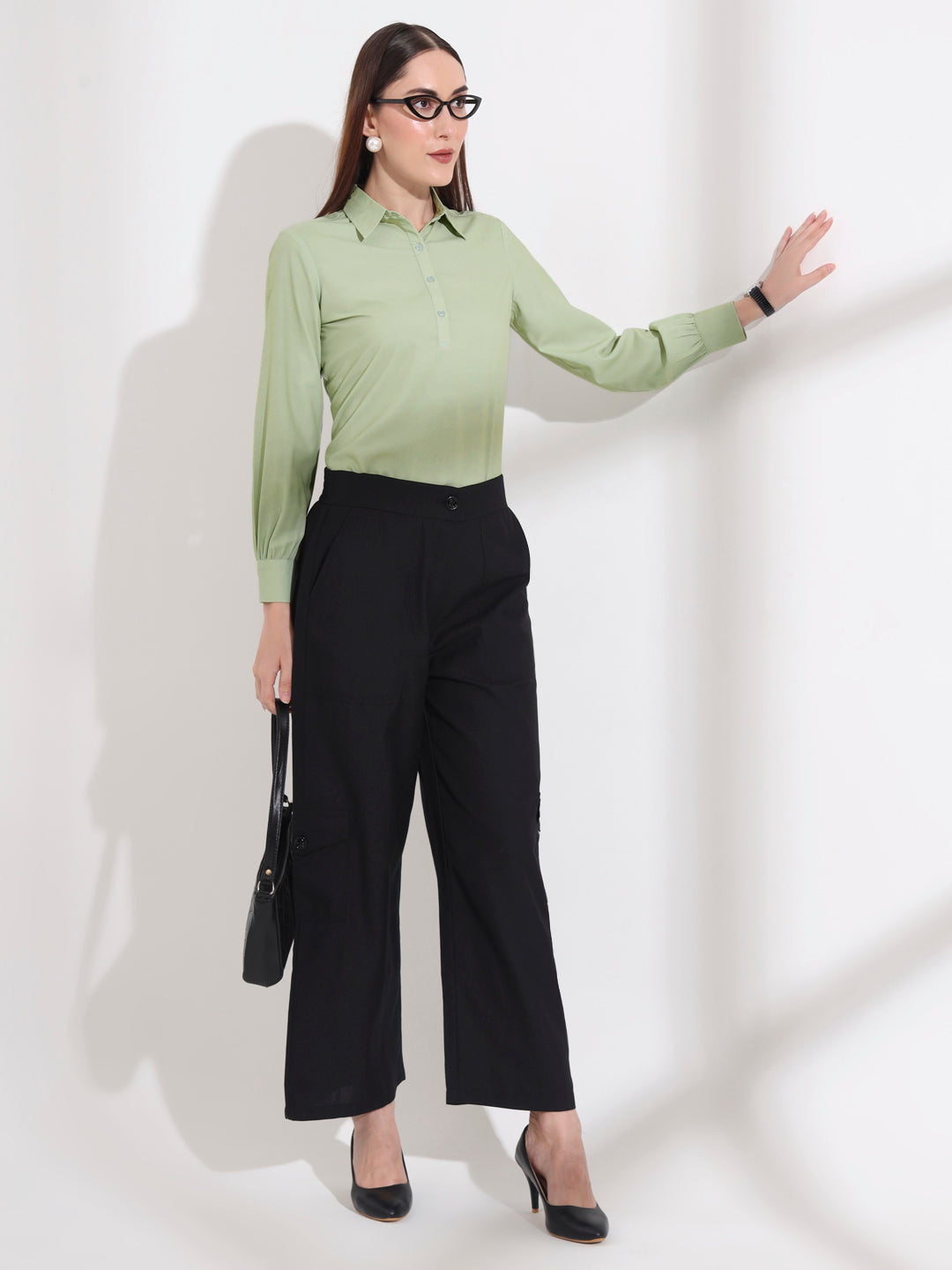womens opaque regular sleeves shirt style top