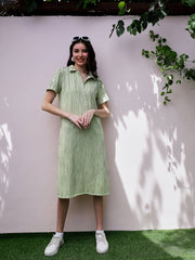 athena green self design short sleeves shirt midi dress