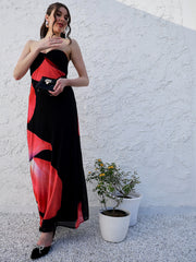 athena black abstract printed strapless maxi dress