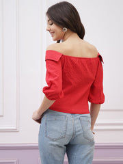 athena immutable off shoulder puff sleeve waist tie ups bardot crop top 3