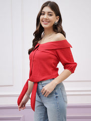 athena immutable off shoulder puff sleeve waist tie ups bardot crop top 3