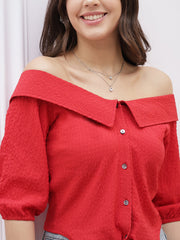 athena immutable off shoulder puff sleeve waist tie ups bardot crop top 3