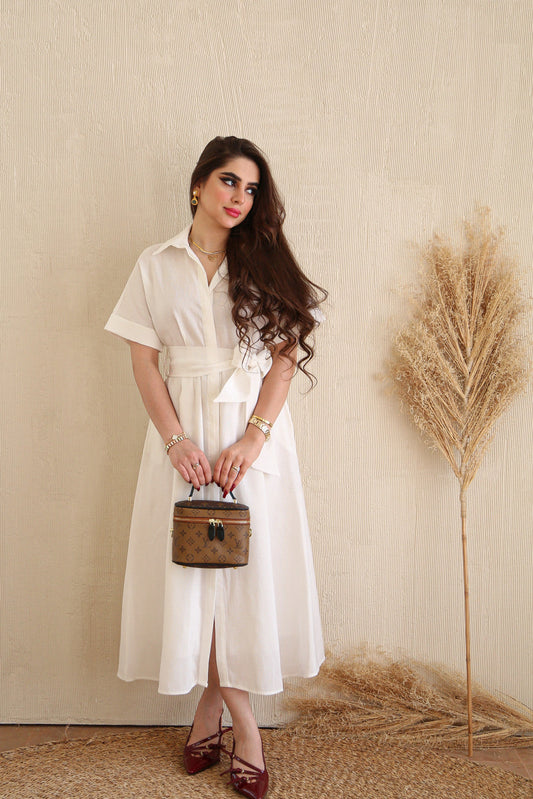 Modestt - White Midi Dress With Front Buttons